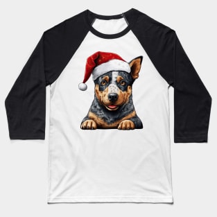 Christmas Peeking Australian Cattle Dog Baseball T-Shirt